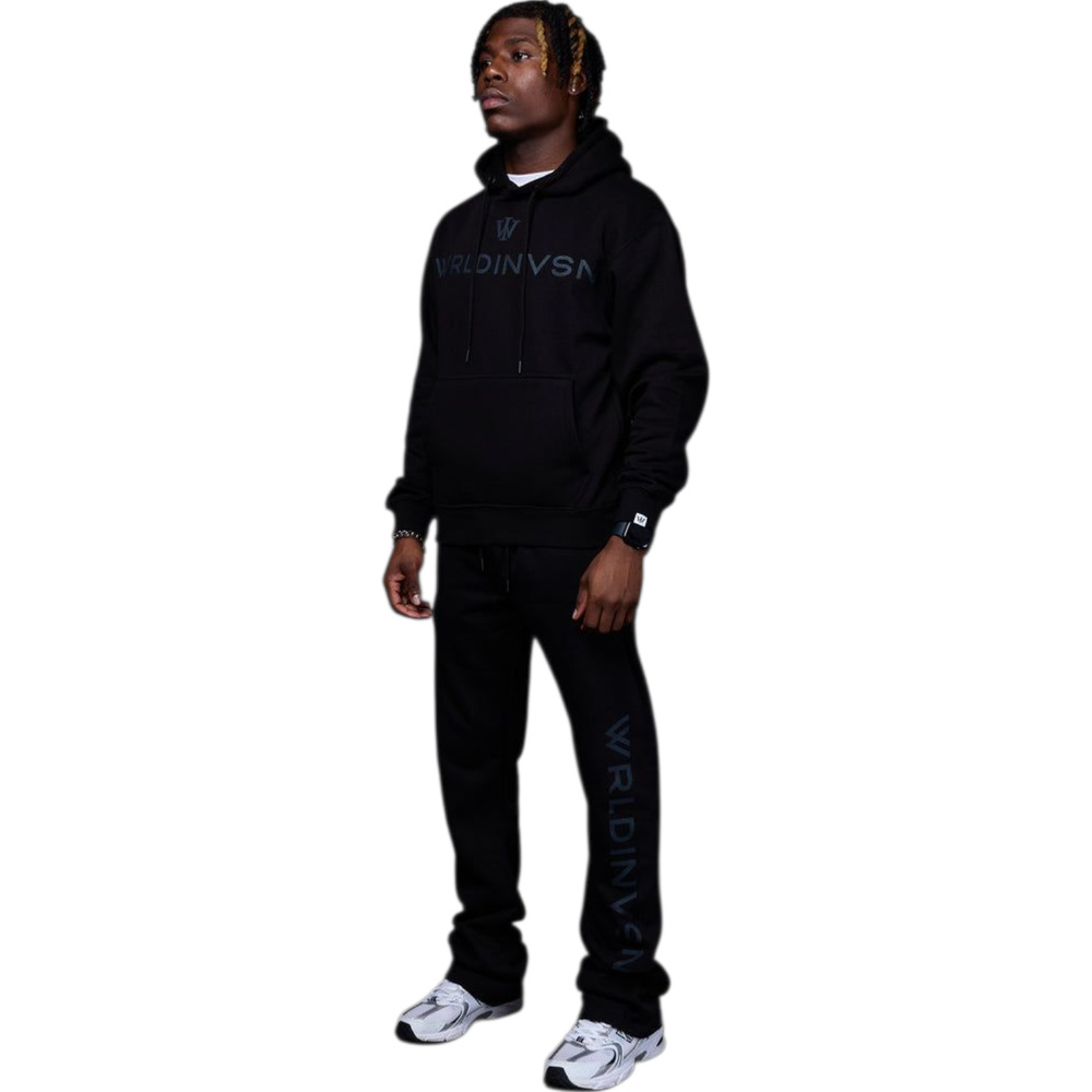 WRLDINVSN Men’s Black Hoodie & Sweatpants Set Size Large Cotton Logo Streetwear